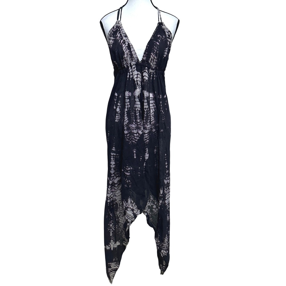 Sacred Threads Halter Maxi Dress L Tie Dye Gauze Boho Grunge Whimsigoth Festival